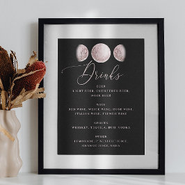 Romantische maan | Zwarte Wedding Bar Drinken Menu Poster