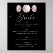 Romantische maan | Zwarte Wedding Bar Drinken Menu Poster (Voorkant)