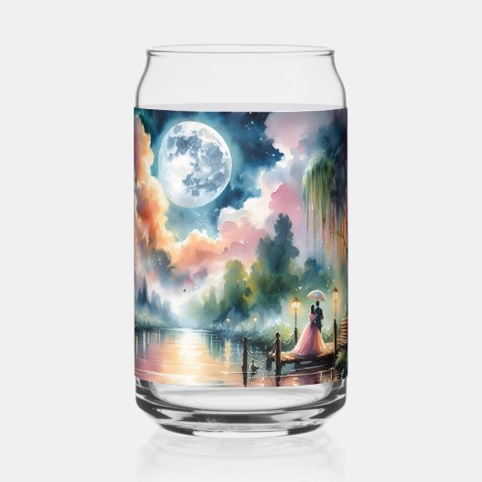 Romantische maanlicht Waterverf nachtscène Blikvorm Glas (Achterkant)