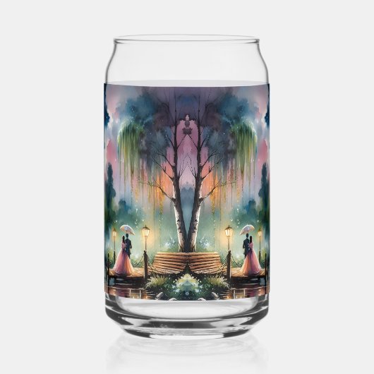 Romantische maanlicht Waterverf nachtscène Blikvorm Glas (Rechts)