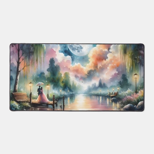 Romantische maanlicht Waterverf nachtscène Bureaumat (Voorkant)