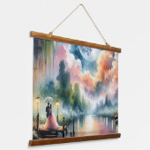 Romantische maanlicht Waterverf nachtscène Hangend Wandkleed (Gebogen)