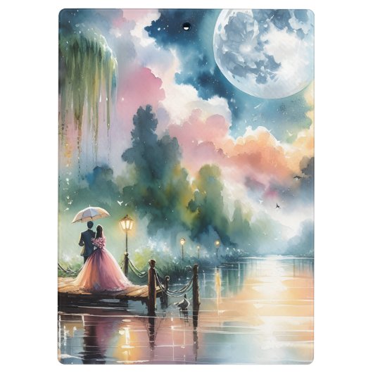 Romantische maanlicht Waterverf nachtscène Klembord (Achterkant)