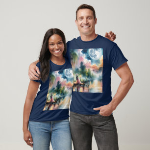 Romantische maanlicht Waterverf nachtscène T-shirt
