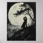 Romantische Maanverlichte Omhelzing - Charcoal Sty Poster (Voorkant)