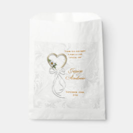 Romantische madelief, gouden hart & witte lint bedankzakje