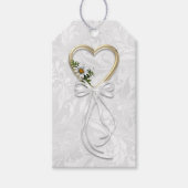 Romantische madelief, gouden hart & witte lint cadeaulabel (Voorkant)