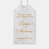 Romantische madelief, gouden hart & witte lint cadeaulabel (Achterkant)