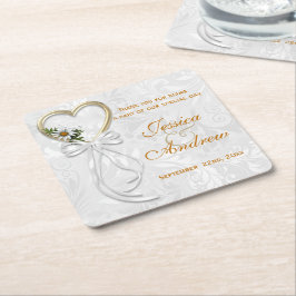 Romantische madelief, gouden hart & witte lint kartonnen onderzetters