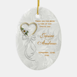 Romantische madelief, gouden hart & witte lint keramisch ornament