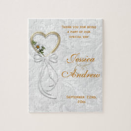 Romantische madelief, gouden hart & witte lint legpuzzel