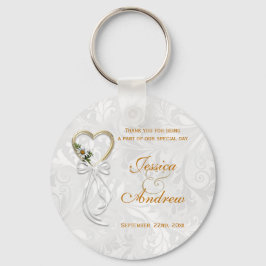 Romantische madelief, gouden hart & witte lint sleutelhanger