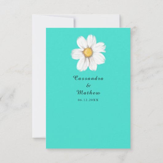 Romantische madeliefjes bloementurquoise bruiloft bedankkaart (Achterkant)