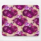 Romantische magenta-Rozen en goudbladeren op stran Muismat (Voorkant)