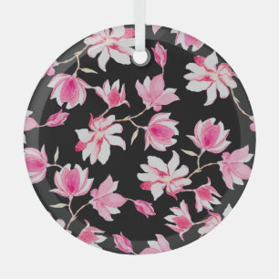 Romantische Magnolia: Zwarte Waterverf Glas Ornament