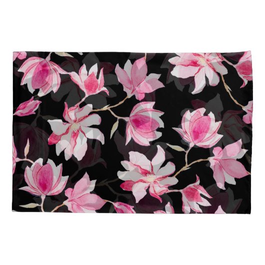 Romantische Magnolia: Zwarte Waterverf Kussensloop (Achterkant)