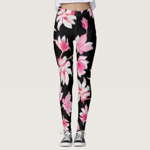 Romantische Magnolia: Zwarte Waterverf Leggings