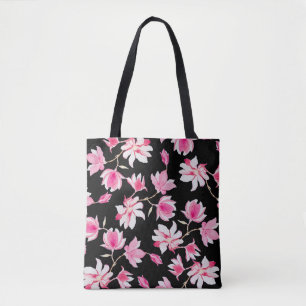 Romantische Magnolia: Zwarte Waterverf Tote Bag