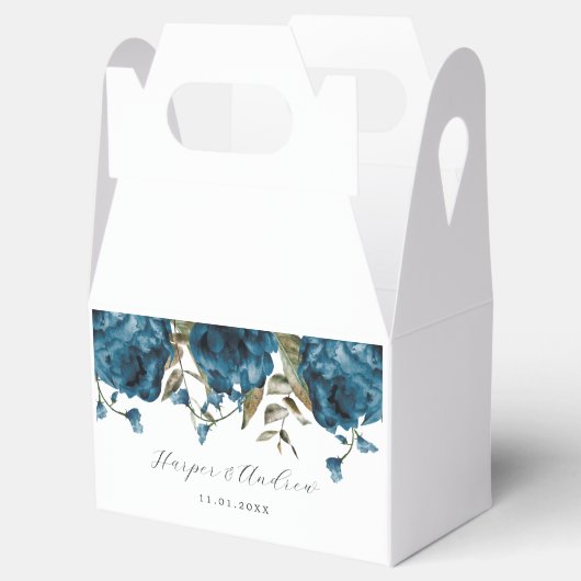 Romantische marine blauw bloemenbruiloft bedankdoosjes (Geopend)
