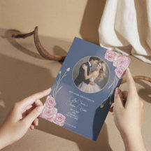 Romantische Marine Blauw & Blush Roze Huwelijk