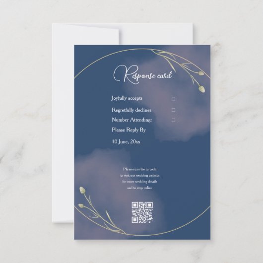 Romantische Marine Blauw & Blush Roze Huwelijk RSVP Kaartje (Achterkant)