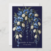 Romantische marine blauw en wit tulp bruiloft kaart (Achterkant)