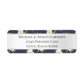 Romantische marine blauw wit bloemenbruiloft etiket (Voorkant)
