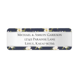 Romantische marine blauw wit bloemenbruiloft etiket