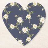 Romantische marine blauw wit bloemenbruiloft kartonnen onderzetters (Voorkant)