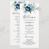 Romantische Marine Blauwe Bloemen Trouwen Flat Pro Programmakaart (Voorkant / Achterkant)