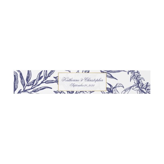 Romantische  marine Blue Gold Botanical Weddenscha Uitnodigingen Wikkel (Vlak)
