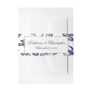 Romantische marine Blue Gold Botanical Weddenscha Uitnodigingen Wikkel