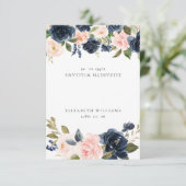 Romantische Marine Blush Floral Gast Naam Plaats K Kaart (Staand voorkant)