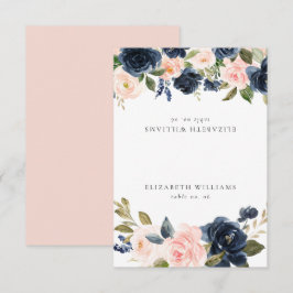 Romantische Marine Blush Floral Gast Naam Plaats K Kaart