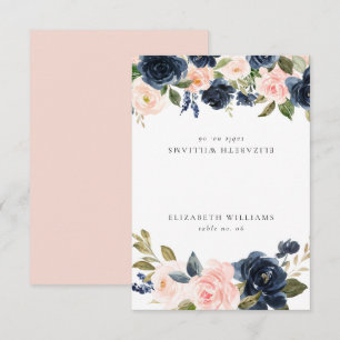 Romantische Marine Blush Floral Gast Naam Plaats K Kaart
