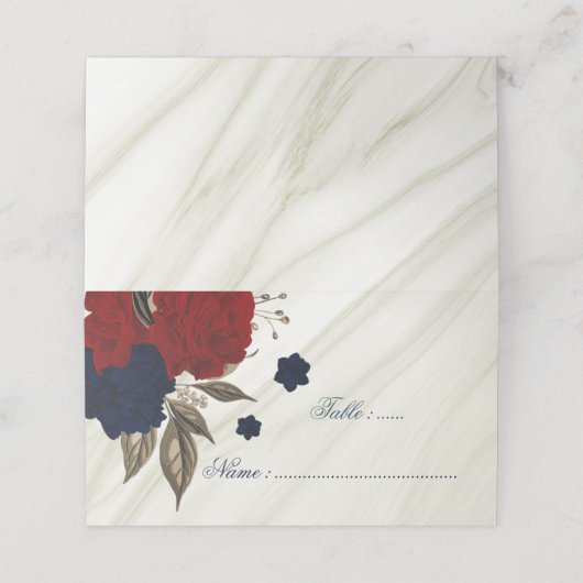 Romantische marine en rode bloemen marmer plaatskaartje (Buitenkant ongevouwen)