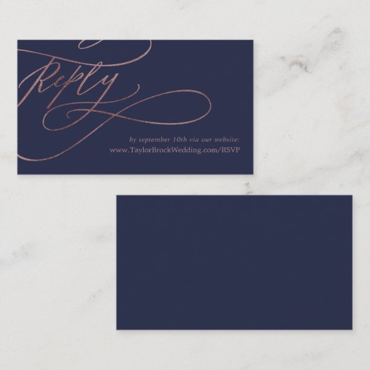 Romantische marine en Roos Gold Wedding Website RS Informatiekaartje (Voorkant / Achterkant)
