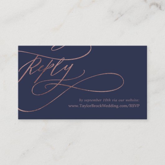 Romantische marine en Roos Gold Wedding Website RS Informatiekaartje (Voorkant)