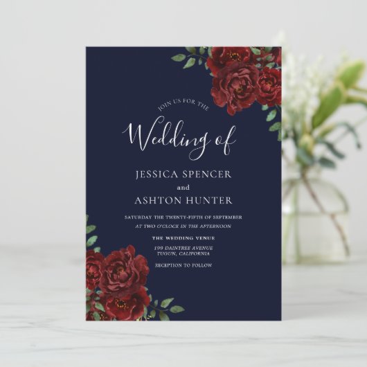 Romantische marine en uitnodiging tot rode rozenwe (Staand voorkant)