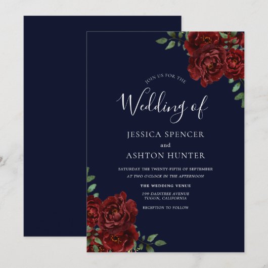 Romantische marine en uitnodiging tot rode rozenwe (Voorkant / Achterkant)