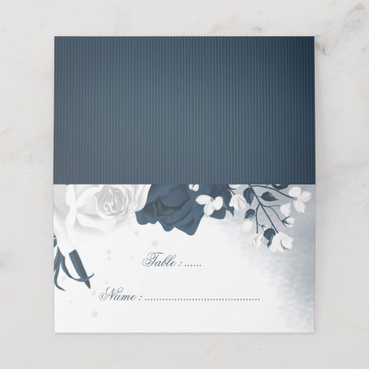 Romantische marine en witte bloemen plaatskaartje (Buitenkant ongevouwen)