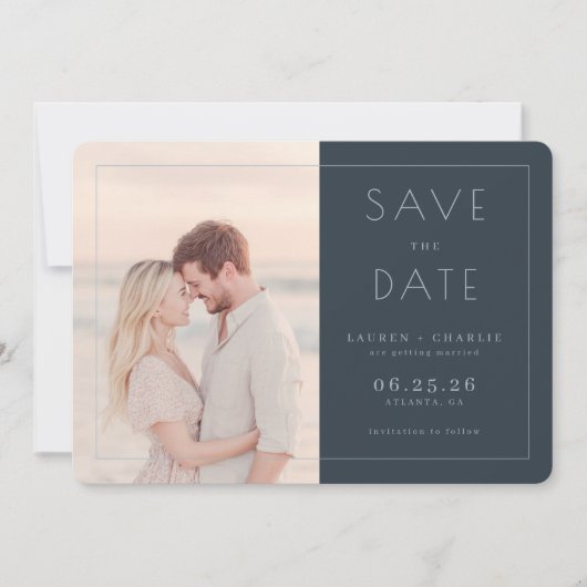 Romantische marine minimalistische foto save the date (Voorkant)