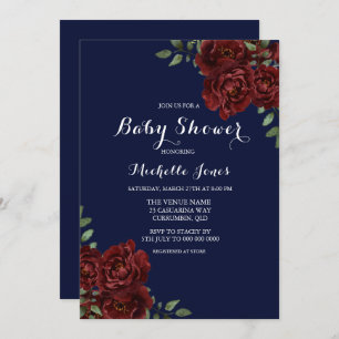 Romantische marine & Red Rose Floral Baby shower Kaart