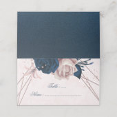 Romantische marine & roze bloemen plaatskaartje (Buitenkant ongevouwen)