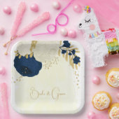 Romantische marine & witte bloemen goud papieren bordje (Feest)