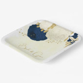 Romantische marine & witte bloemen goud papieren bordje (Gebogen)