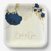 Romantische marine & witte bloemen goud papieren bordje (Voorkant)