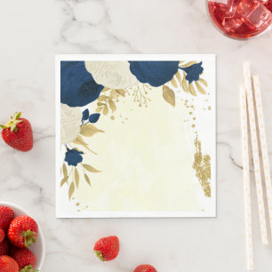 Romantische marine & witte bloemen gouden bruiloft servet