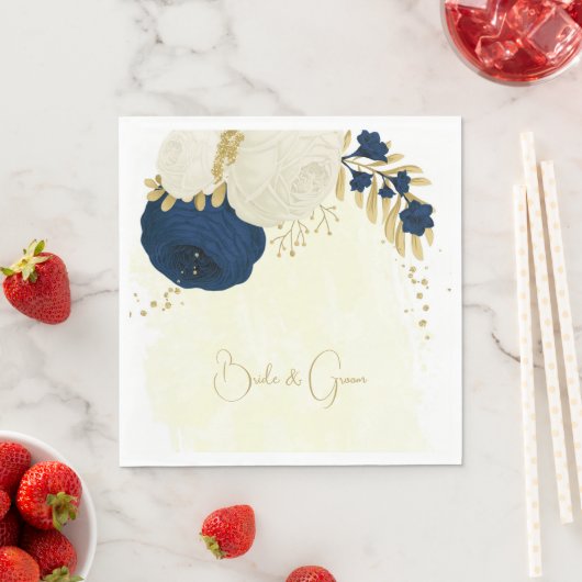 Romantische marine & witte bloemen gouden bruiloft servet (Insitu)