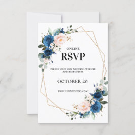Romantische marineblauw roze bloemige geometrische RSVP kaartje